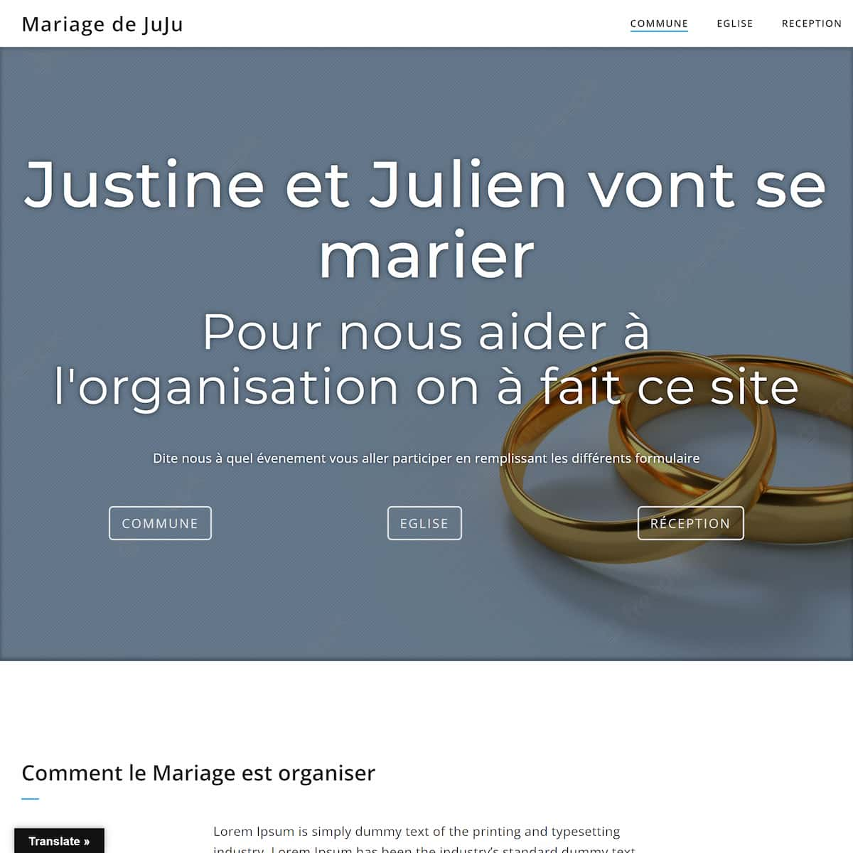 Projet page évènementiel Mariage de JuJu